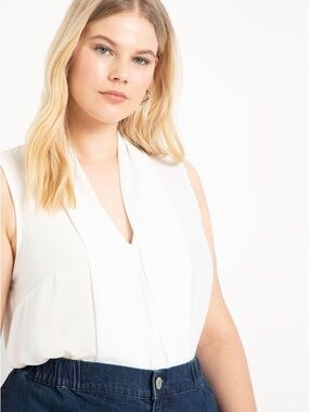 Eloquii Soft White Draped V-Neck Sleeveless Camisole